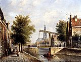 Johannes Franciscus Spohler Canvas Paintings - Capricio Sunlit Townviews In Amsterdam (Pic 2)